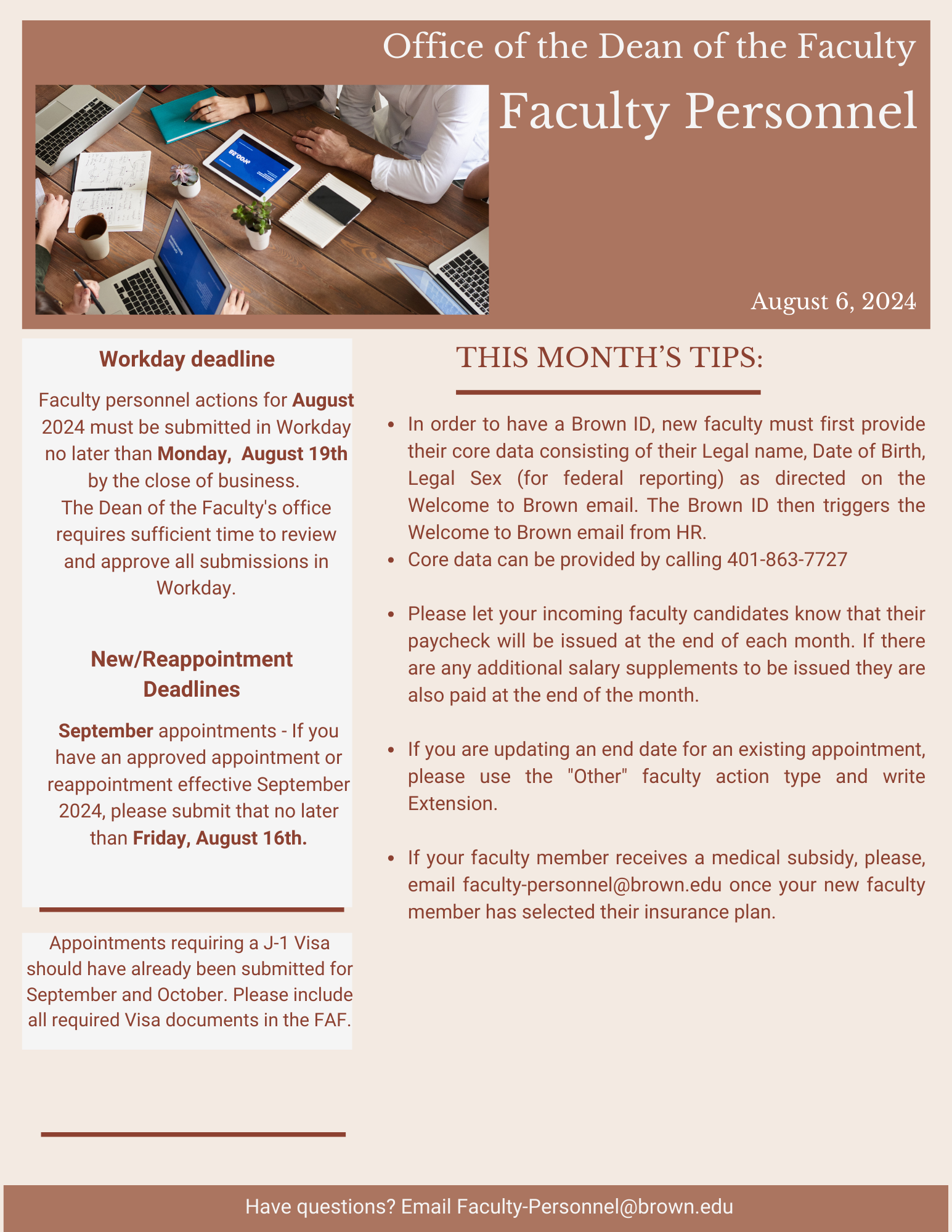 August 2024 Faculty Personnel Newsletter