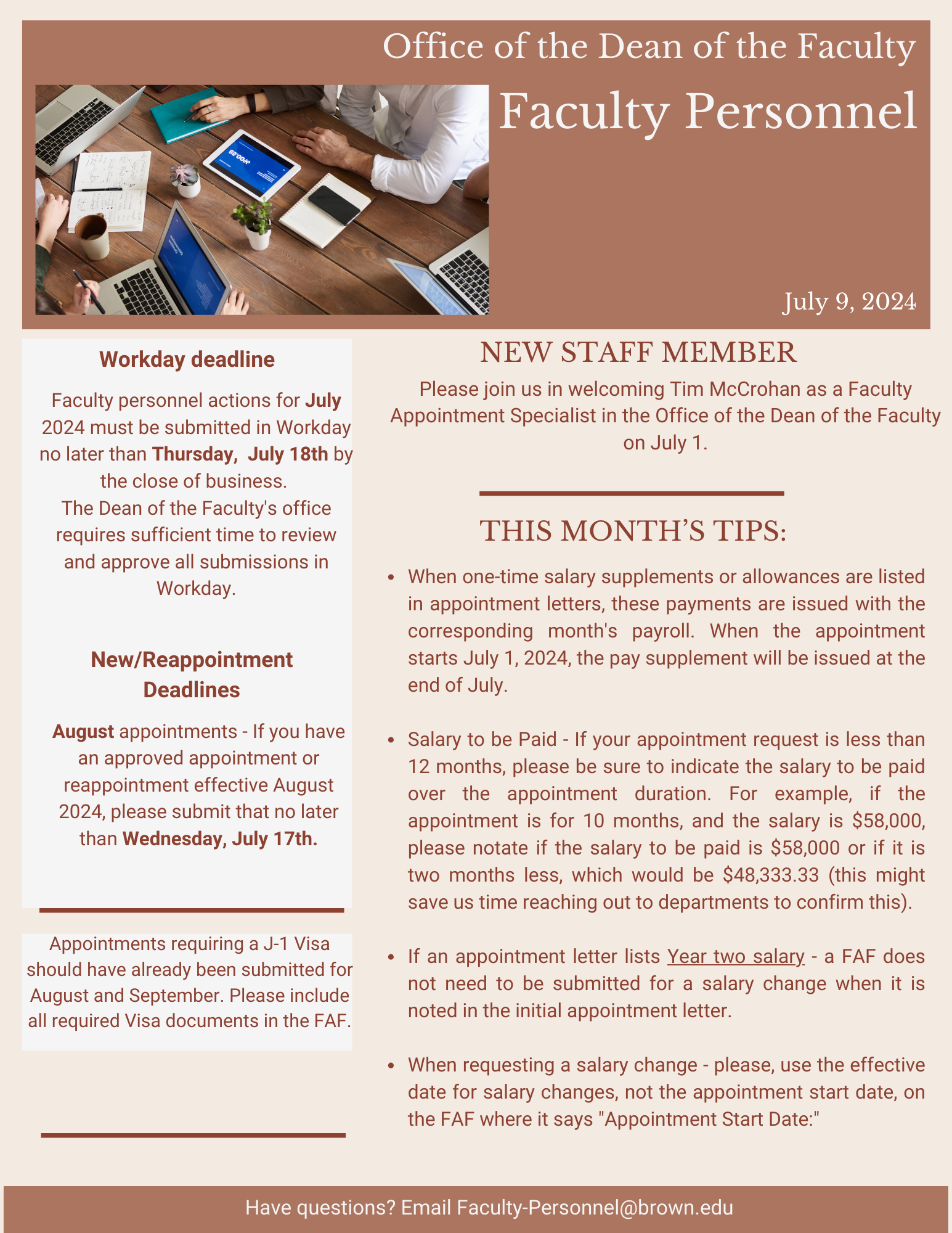 July 24 Faculty Personnel Newsletter