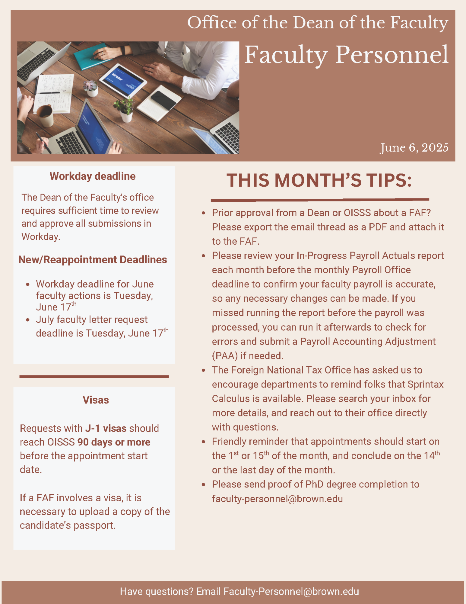 Faculty Personnel Newsletter June